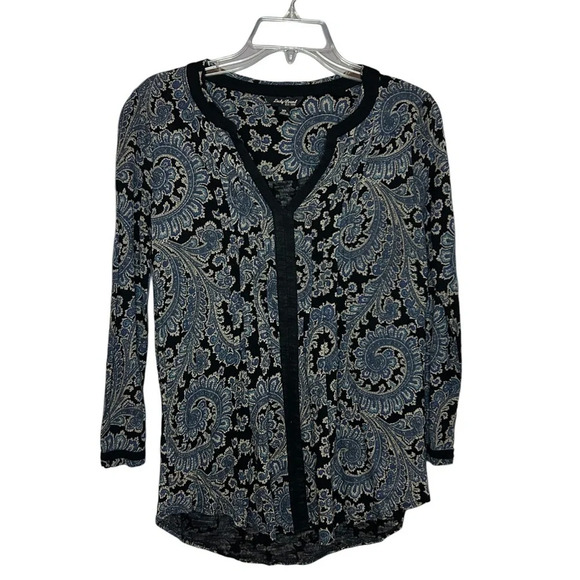 Lucky Brand shirt paisley print v-neck blue black size xs - Picture 9 of 10